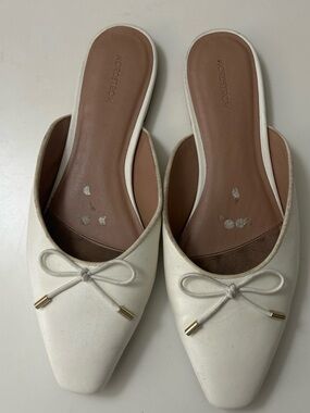 Nordstrom White Leather Bow-Trim Slide Mules